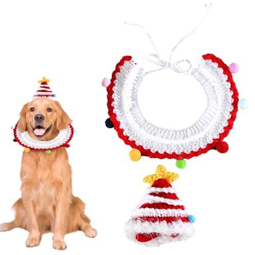 Mxshc Gestricktes Haustierhalsband und Mütze, weihnachtliches Strickhalsband, Mütze, Dekoration, gemütliches und schönes Kopfbedeckungszubehör für ausgewachsene Katzen, kleine Hunde, Kaninchen, von Mxshc