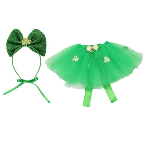 Mxshc Hunde-St.-Patricks-Outfit,St.Patricks-Hundekostüm - Welpenkleid-Stirnbänder - St. Patrick's Day Hundekostüm, Hunde-Tutu-Rock und Fliege-Stirnband für Dekorationszubehör von Mxshc