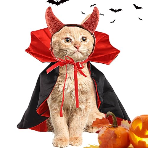 Mxshc Katzen-Halloween-Kostüme, verstellbarer Katzenumhang – Katzen-Cosplay-Bekleidung mit Horn, kreative Urlaubskostüme für Party, Rollenspiele, Karneval von Mxshc