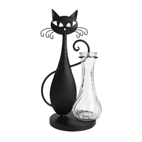 Schwarze Katzen Hydroponik Glasvase Pflanzenterrarium Glass Hydroponik Vasen Pflanzgefäß Glasvase Für Hydrokultur, Pflanzen Terrarium Ständer Für Pflanzenliebhaber 26,4 X 11 X 15 cm von Mxshc