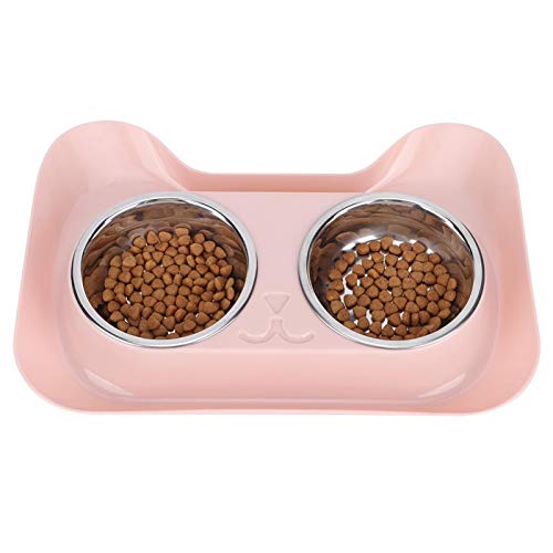 Mxtech Pet Feeding Bowl, Edelstahl Pet Cat Doppelschalen Feeder Wasserfutterbecken Fütterungsvorrat, Cat Face Shape Design, Double Bowl(Rosa) von Mxtech