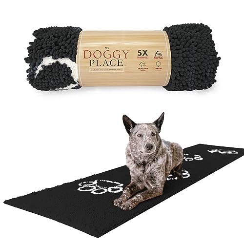 My Doggy Place,Mikrofaser-Hunde-Fußmatte – Schmutz- und Wasserabsorbierende Matte – waschmaschinen- und trocknergeeignet, rutschfeste Matte – Anthrazit mit Pfotenabdruck Flurläufer Teppich – 2.4x0.6 m von My Doggy Place