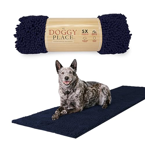 My Doggy Place Mikrofaser-Hundematte für schlammige Pfoten, 2,4 x 6,1 m, Marineblau – rutschfeste, saugfähige und schnell trocknende Hundepfoten-Reinigungsmatte, waschmaschinen- und trocknergeeignet, von My Doggy Place