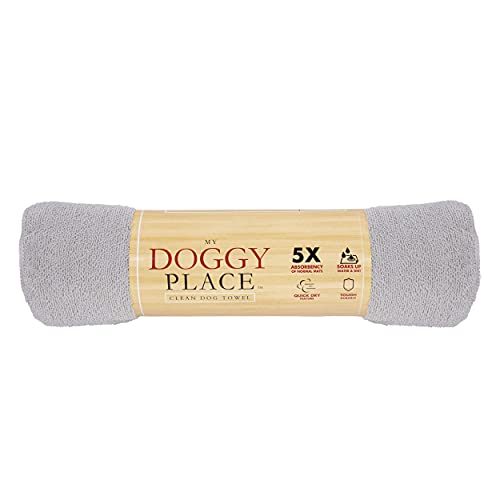 My Doggy Place Trockentuch für Hunde und Katzen, Mikrofaser, Größe XL, 114.3x71.1 cm, sehr saugfähig, für kleine, ideal zum Baden und Pflegen (hellgrau, 1 Stück) von My Doggy Place