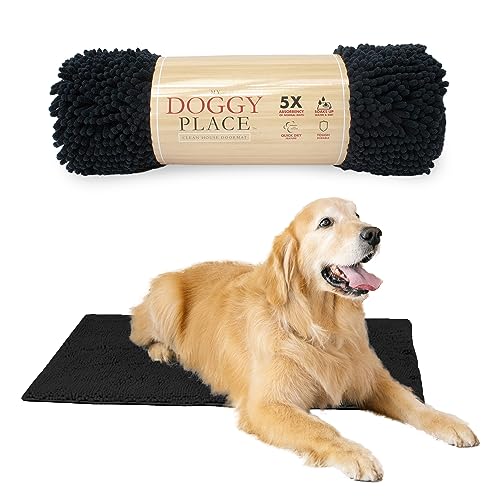 My Doggy Place Mikrofaser-Hundematte für schlammige Pfoten, 91,4 x 66 cm, Schwarz – saugfähige und schnell trocknende Hundepfoten-Reinigungsmatte, waschmaschinen- und trocknergeeignet, rutschfeste von My Doggy Place