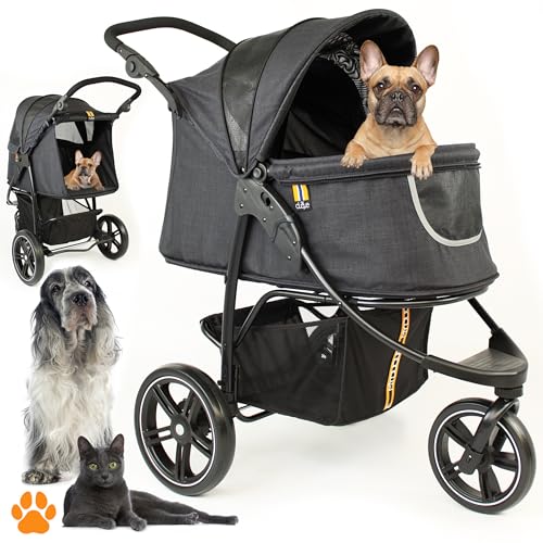 MY DUQUE COOPER - Hundewagen & Haustier Buggy bis 32 kg mit Ablagekorb für Einkäufe, einfach faltbar, 3-Fach höhenverstellbar, Soft Touch Griffe, reflektierend und im modernes Design - Schwarz von My Duque