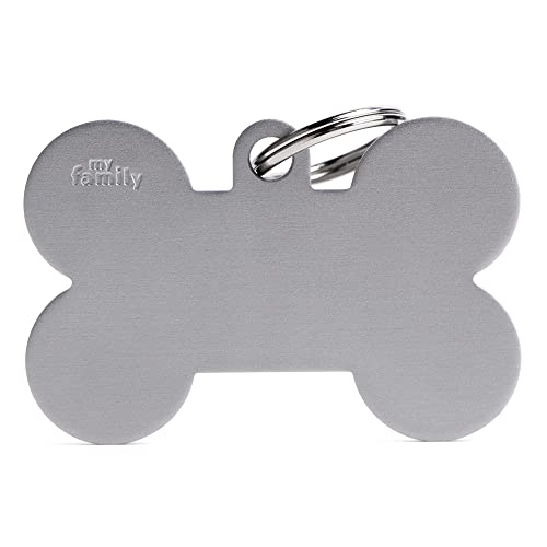 MyFamily Medaille für personalisierten Hund in Italien, XL -Grau -Knochen, Hundeteller mit freiem Inzision, Aluminium, Basissammlung, 48x31 mm von My Family