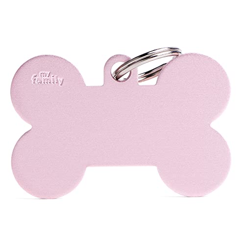 My Family Medaille für personalisierten Hund in Italien, XL Pink Bone, Hundeteller mit freiem Inzision, Aluminium, Basissammlung, 48x31 mm von My Family