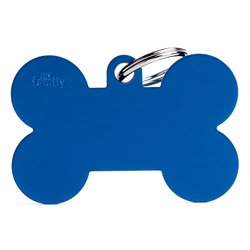 MyFamily Medaille für personalisierten Hund in Italien, blauer XL -Knochen, Hundeteller mit freiem Inzision, Aluminium, Basissammlung, 48x31 mm von My Family