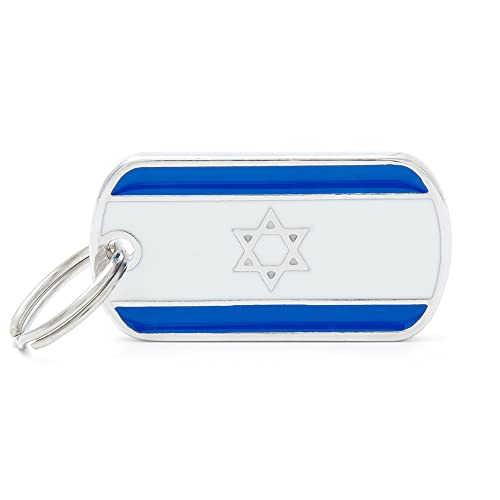 My Family Personalisierbares Namensschild für Hunde, Flagge von Israel, gravierte Hundeausweise, Metall, von Hand emailliert, Kollektion Flaggen, 40 x 22 mm von My Family