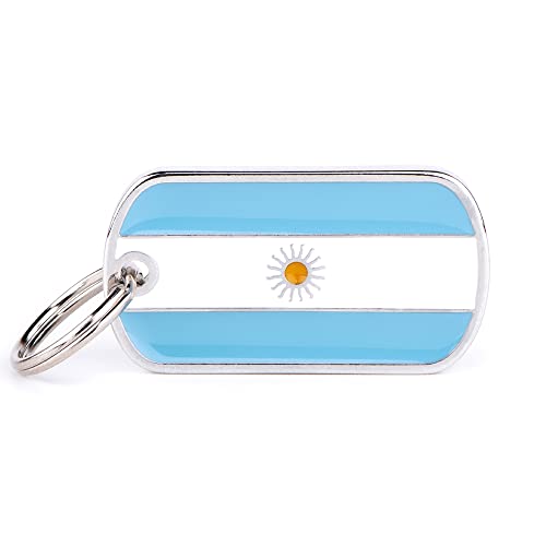 My Family Personalisierbares Namensschild für Hunde, hergestellt in Italien, Argentinien-Flagge, gravierte Hundeausweis, Metall, von Hand emailliert, Kollektion Flaggen, 40 x 22 mm von My Family