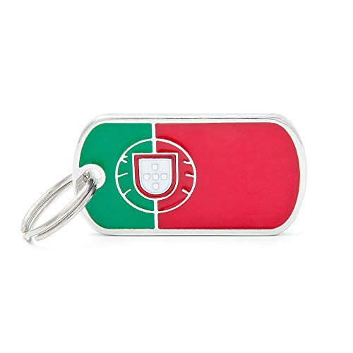 My Family Personalisierbares Namensschild für Hunde, hergestellt in Italien, Flagge Portugal, gravierte Hunde-Namensschild, Metall, von Hand emailliert, Kollektion Flaggen, 40 x 22 mm von My Family