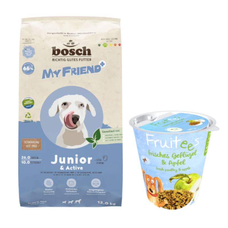 12 kg My Friend+ Dog + 200 g bosch Fruitees Snack gratis! - Junior & Active von My Friend