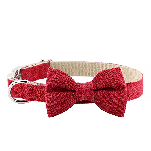 My Furry Crush Candy Apple Hundehalsband aus rotem Hanf, mit Fliege und Charm, weich, hypoallergen, bequem für empfindliche Haut oder Allergien, Größe S von My Furry Crush