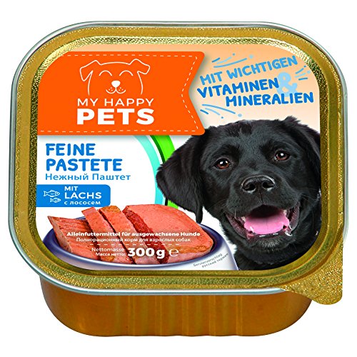 My Happy Pets 54x Hundefutter - feine Pastete mit Lachs - Alleinfutter-Mittel für ausgewachsene Hunde - Fisch Nass-Futter - Lachs-Pastete - 54x300g von My Happy Pet´s