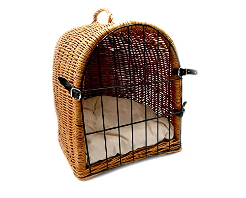 MyBer® Katzentransportbox Katzen Katzenkorb Katzenhöhle Katzenbett Weidenkorb Kleintier Transport Box aus Weide mit Verschluß geflochten K5-080-SK-SB von MyBer