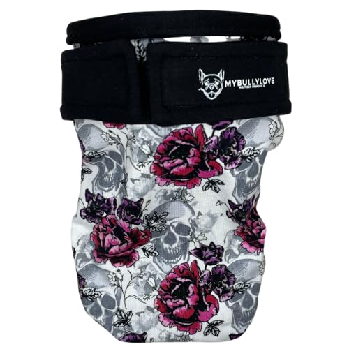 Läufigkeitshose Windel extra für Französisiche Bulldogge (Skull Rose, Groß (49-53cm Hüftumfang)) von MyBullyLove