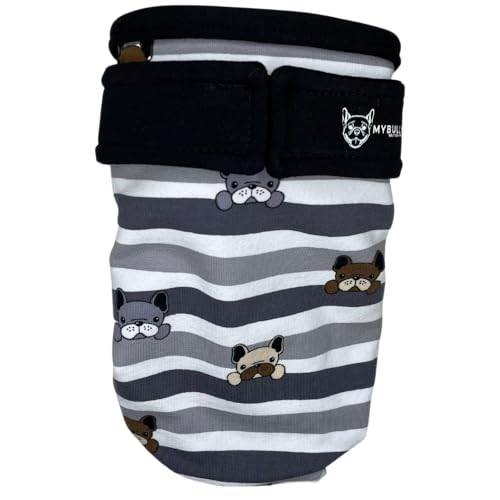 Läufigkeitshose Windel extra für Französisiche Bulldogge (Stripes, Groß (49-53cm Hüftumfang)) von MyBullyLove