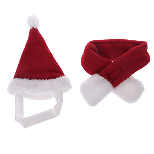 Weihnachtsmütze mit Schal, warm, für Haustiere, Party, Kostüm, Zubehör, verstellbare Kopfbedeckung für Katzen und Hunde, Rot von Myazs