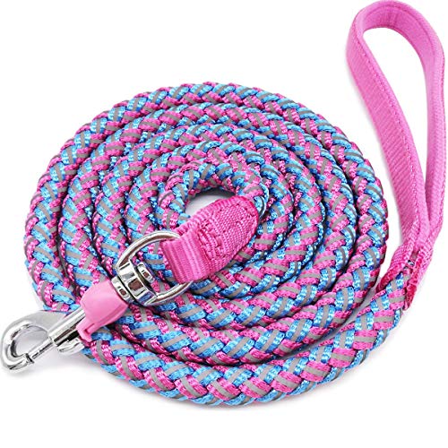 Mycicy Reflektierende Hundeleine, Beste Nylon Geflochtene Seil Leine, Hund Leine Training für Mittlere und Große Hunde (180cm x12mm, Rosa) von Mycicy