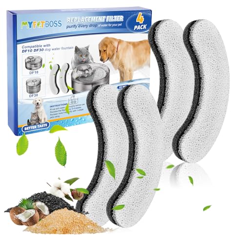 MyfatBOSS Hunde Wasserfilter Ersatz für DF10 DF30, Haustier Brunnen Filter für Hund Katze, 4 Pack, 1.3 Gallonen, Weiß/Opulenter Garten von MyfatBOSS