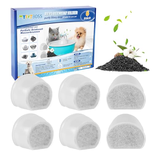 MyfatBOSS Ersatz-Kohlefilter für PetSafe Drinkwell, 6 Stück Katzenbrunnen Filter für Drinkwell Keramik, Pagode, 2 Gallonen, Sedona und Seascape Trinkbrunnen für Hunde Katzen von MyfatBOSS