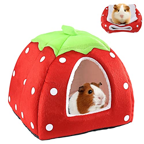 Kuschelsack Meerschweinchen Höhle Waschbar Kaninchen Kuschelhöhle Kuschelig Winter Gemütliches Kleintierbetten für Zwergkaninchen (Erdbeeren) von Mygeromon