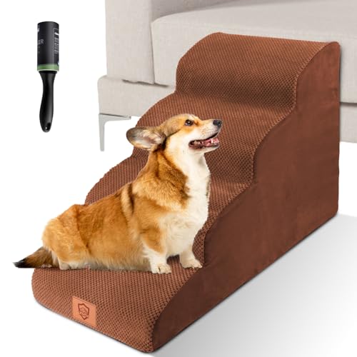 Myiosus Hundetreppe für Bett, 52 cm hohe Schaumstoff-Hunderampe für Sofa, 4-stufige Haustiertreppe mit abnehmbarem waschbarem Bezug und rutschfester Unterseite für kleine Hunde, verletzte Haustiere, von Myiosus