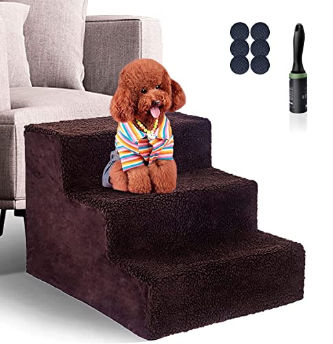 Myiosus Hundetreppe für Kleine Hunde, 3 Stufen Haustiertreppe, Hund Treppe mit rutschfest & Abnehmbare & Waschbare Bezug, Dog Steps für Sofa Bett, mit Fusselrollen von Myiosus