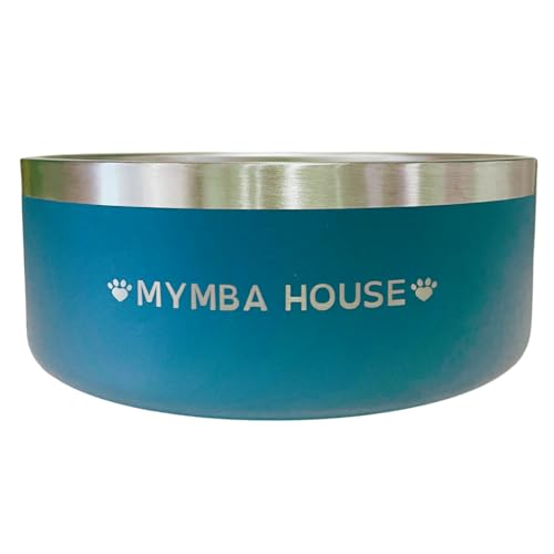 MYMBA House Futternapf aus Edelstahl, robust und hygienisch, Futternapf für Katzen und Hunde, rutschfeste Unterseite, leicht zu reinigen, kaltes Wasser, Yeti-Typ (blau) von Mymba