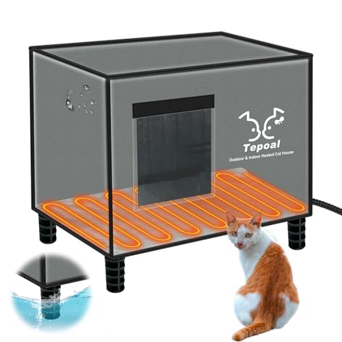 Unzerstörbares beheiztes Katzenhaus für Outdoor-Katzen im Winter, 100% wasserdicht & wetterfest, beheiztes Katzenhaus für draußen, vollständig isolierter Feral-Katzenunterstand für von Myodal