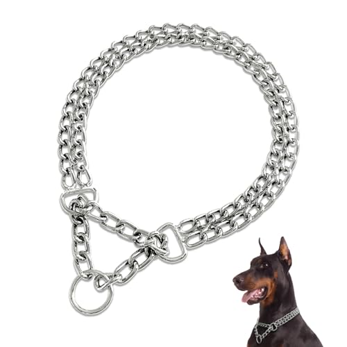 Mystercome Hundehalsband, Metall, Martingale-Halsband, Anti-Kau-Trainingshalsbänder, kaufest, rutschfest, verchromt, Doppelglieder-Hundehalsband für große, kleine, mittelgroße Hunde von Mystercome