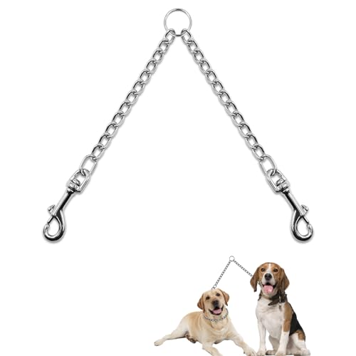 Mystercome Metall-Doppelleine für Hunde, kaufest, Kettenleine, 2-Wege, kein Verheddern, Anti-Kau-Hundeleine, Verlängerung, Splitterleine für 2 kleine Hunde, 50 cm von Mystercome