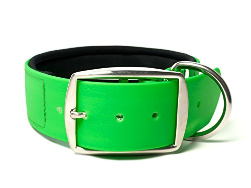 Mystique® Biothane Halsband Deluxe Neopren 38mm rostfrei neon grün 45-53cm von Mystique