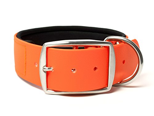 Mystique® Biothane Halsband Deluxe Neopren 38mm rostfrei neon orange 45-53cm von Mystique