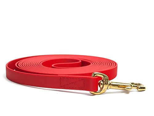 Mystique® Biothane Schleppleine 16mm vernäht mit HS Messing Standard Karabiner beta rot 7,5m von Mystique