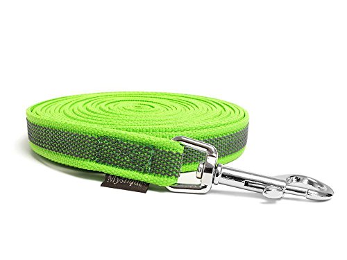 Mystique® Gummierte Schleppleine 20mm mit Handschlaufe Standard Karabiner neon grün 15m von Seepark