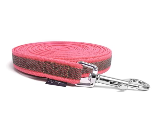 Mystique® Gummierte Schleppleine 20mm mit Handschlaufe Standard Karabiner neon pink 15m von Mystique