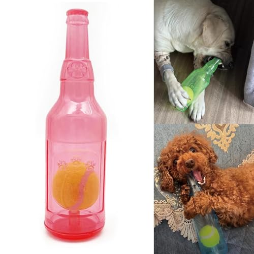 Mystoneer Hundespielzeug für aggressive Kauer, 2025 Wasserflasche Hundespielzeug, bestes unzerstörbares Hundekauspielzeug mit quietschendem Tennisball (Rot, Medium) von Mystoneer