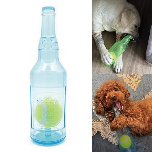 Mystoneer Hundespielzeug für aggressive Kauer, 2025 Wasserflasche Hundespielzeug, bestes unzerstörbares Kauspielzeug für Hunde mit quietschendem Tennisball (Blau, Medium) von Mystoneer