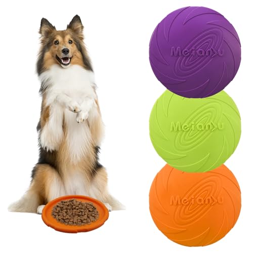 MytaYt Hunde Frisbee 2 Stück 18cm Frisbee Hund Scheibe Hundefrisbee aus Natürlichem Kautschuk Hundespielzeug Frisbee Für Hundetraining, Werfen und Spielen (Orange, Lila, Grün) von MytaYt