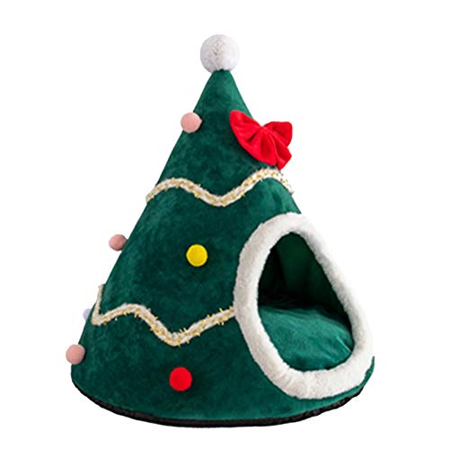 Myya Haustier Weihnachtsbaum Form Zelt Katzenstreu Katze Hund Plüsch Haustier Schlafbett Winter Warm Katzenstreu Pad Hundeunterlage Niedlich Waschbar Zwinger von Myya