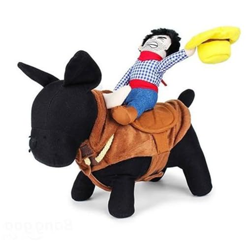 Mzshne Cowboy Rider Hundekostüm Lustig Ritter Stil mit Puppe und Hut Haustier Kostüm für Hunde Katzen Welpe S/M/L/XL von Mzshne