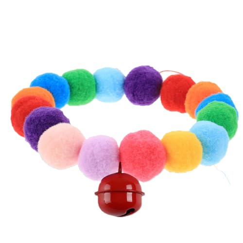 Mzshne Niedliches Katzenhalsband mit Glöckchen, bunte Pompons, Hundehalsband, super weiches Halsstück für Kätzchen, kleine Haustiere, Welpen von Mzshne