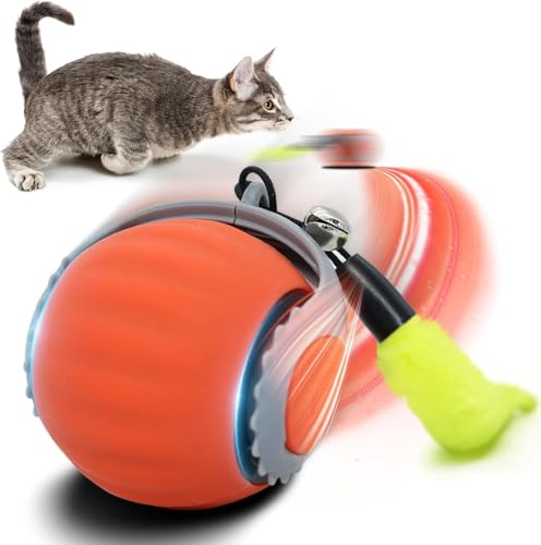 Mzzsveuy Speedy Tail Katzenspielzeug, Speedy Tail 2.0, Smart Interaktives Katzenspielzeug mit 2 Modi, Automatisch Beweglicher Katzenspielzeugball, USB Wiederaufladbarer Smart Interactive Pet Toy Ball von Mzzsveuy