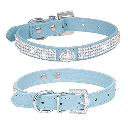 Halsband für Haustiere, Katzen, Hunde, Kunstleder, glitzernd, mit Strasssteinen besetzt, Größe M: 27–35 cm, Blau 1 von N\A