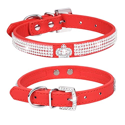 Halsband für Haustiere, Katzen, Hunde, Kunstleder, glitzernd, mit Strasssteinen besetzt, Größe M: 27–35 cm, Rot 1 von N\A