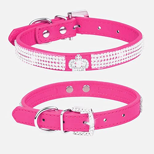 Halsband für Haustiere, Katzen, kleine Hunde, Kunstleder, glitzernd, mit Strasssteinen besetzt, Größe S: 21–27 cm, Hot Pink 1 von N\A