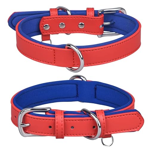 Hundehalsband aus echtem Leder für kleine, mittelgroße und große Hunde, verstellbar, weich, atmungsaktiv, bequem, gepolstert, Größe S: 26–32 cm, Rot von N\A