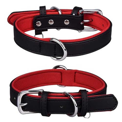 Hundehalsband aus echtem Leder für kleine, mittelgroße und große Hunde, verstellbar, weich, atmungsaktiv, bequem, gepolstert, Größe XL: 46–56 cm, Schwarz von N\A